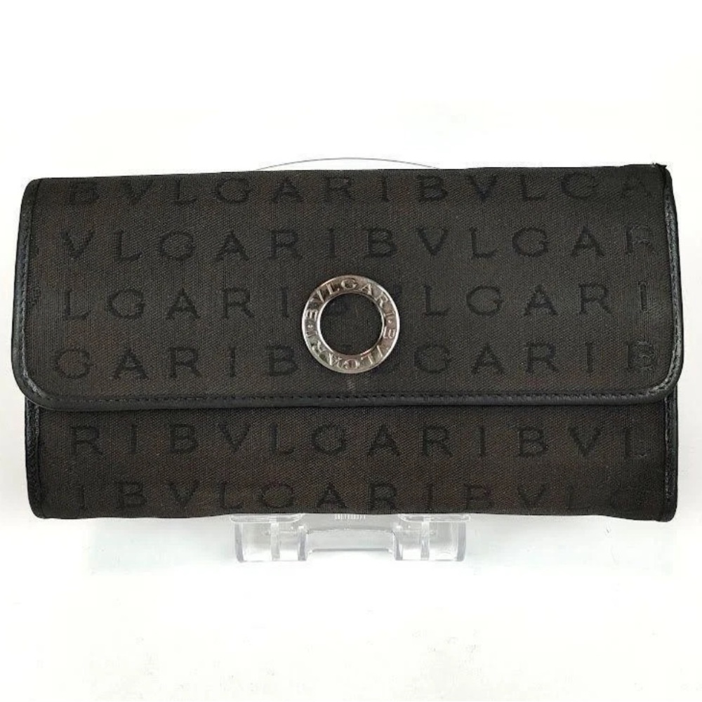 Bvlgari Black Canvas Long Wallet bifold with zipper pouch EUC - Picture 7 of 17